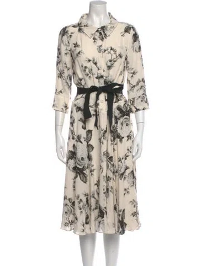 Pre-owned Erdem Floral Print Midi Length Dress In Neutral