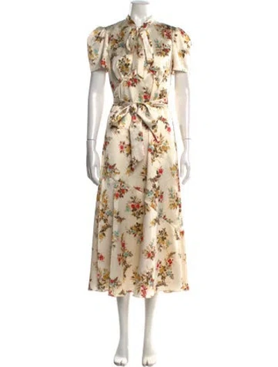Pre-owned Erdem Floral Print Midi Length Dress In Neutral