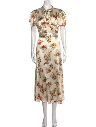 Pre-owned Erdem Floral Print Midi Length Dress In Neutrals