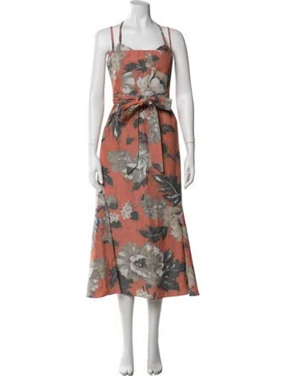 Pre-owned Erdem Floral Print Midi Length Dress In Orange