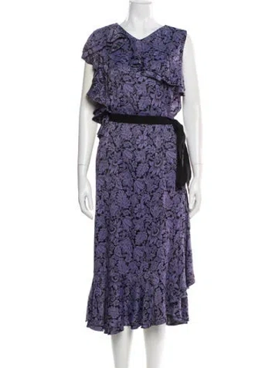 Pre-owned Erdem Floral Print Midi Length Dress In Purple