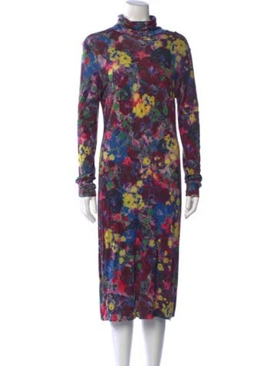 Pre-owned Erdem Floral Print Midi Length Dress In Purple