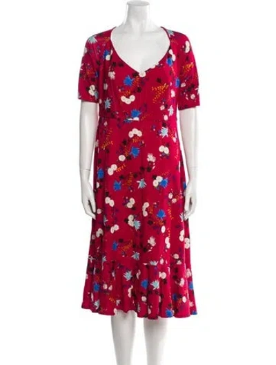 Pre-owned Erdem Floral Print Midi Length Dress In Red