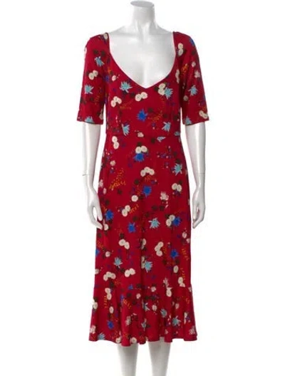 Pre-owned Erdem Floral Print Midi Length Dress In Red