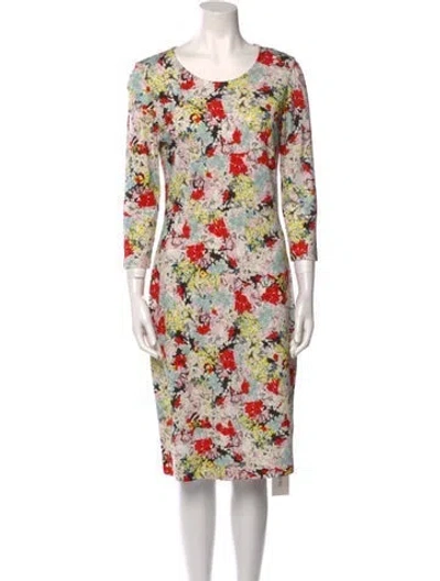 Pre-owned Erdem Floral Print Midi Length Dress In Red