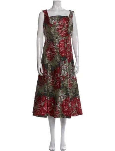 Pre-owned Erdem Floral Print Midi Length Dress In Red