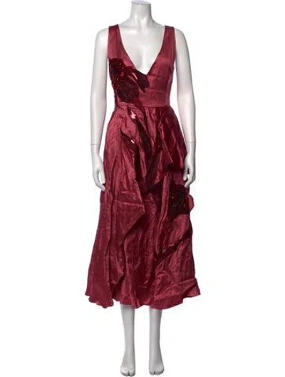 Pre-owned Erdem Floral Print Midi Length Dress In Red