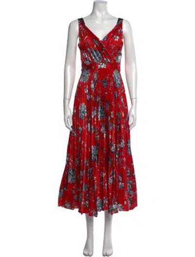 Pre-owned Erdem Floral Print Midi Length Dress In Red