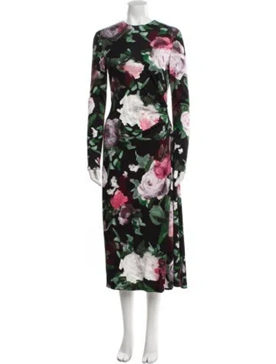 Pre-owned Erdem Floral Print Midi Length Dress W/ Tags In Black
