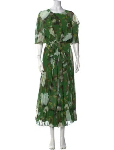 Pre-owned Erdem Floral Print Midi Length Dress W/ Tags In Green