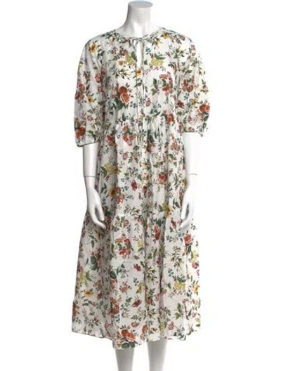 Pre-owned Erdem Floral Print Midi Length Dress W/ Tags In White