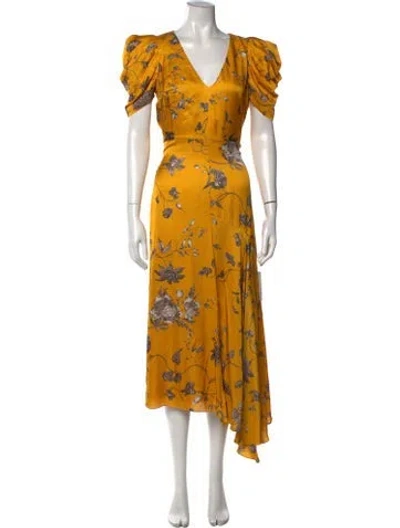 Pre-owned Erdem Floral Print Midi Length Dress W/ Tags In Yellow