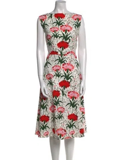 Pre-owned Erdem Floral Print Midi Length Dress In White