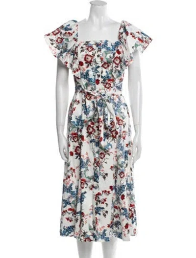 Pre-owned Erdem Floral Print Midi Length Dress In White