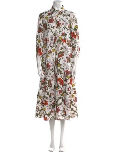 Pre-owned Erdem Floral Print Midi Length Dress In White