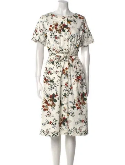 Pre-owned Erdem Floral Print Midi Length Dress In White