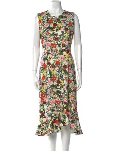 Pre-owned Erdem Floral Print Midi Length Dress In White