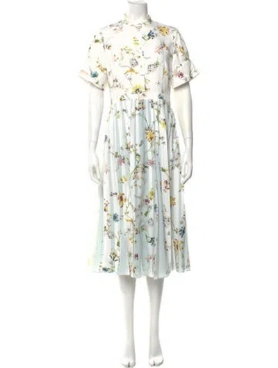 Pre-owned Erdem Floral Print Midi Length Dress In White