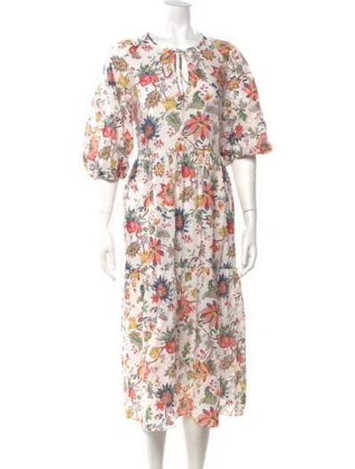 Pre-owned Erdem Floral Print Midi Length Dress In White