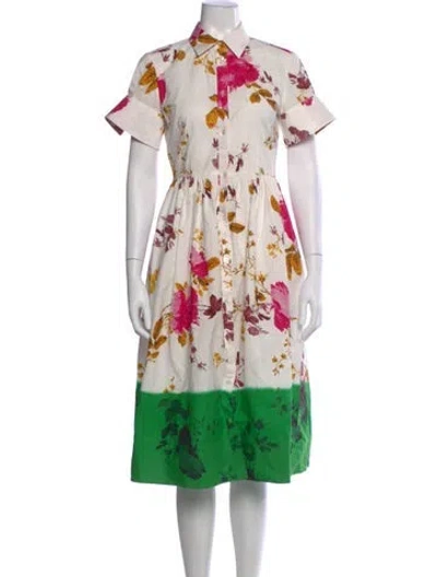 Pre-owned Erdem Floral Print Midi Length Dress In White
