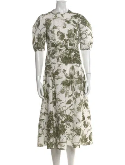 Pre-owned Erdem Floral Print Midi Length Dress In White