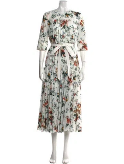 Pre-owned Erdem Floral Print Midi Length Dress In White