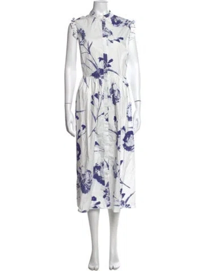 Pre-owned Erdem Floral Print Midi Length Dress In White