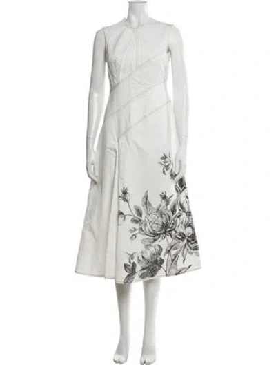 Pre-owned Erdem Floral Print Midi Length Dress In White