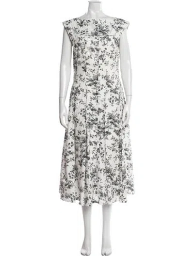 Pre-owned Erdem Floral Print Midi Length Dress In White
