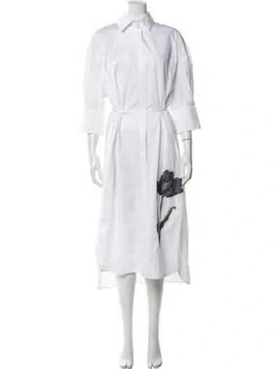 Pre-owned Erdem Floral Print Midi Length Dress In White