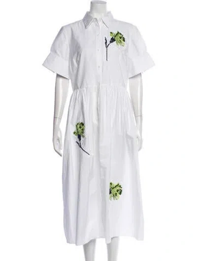Pre-owned Erdem Floral Print Midi Length Dress In White