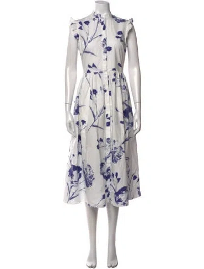 Pre-owned Erdem Floral Print Midi Length Dress In White