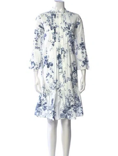 Pre-owned Erdem Floral Print Midi Length Dress In White