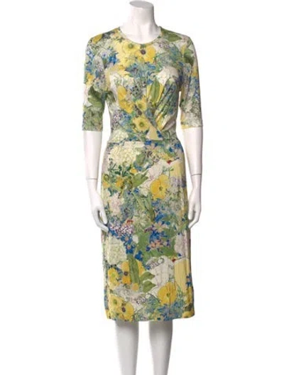 Pre-owned Erdem Floral Print Midi Length Dress In Yellow