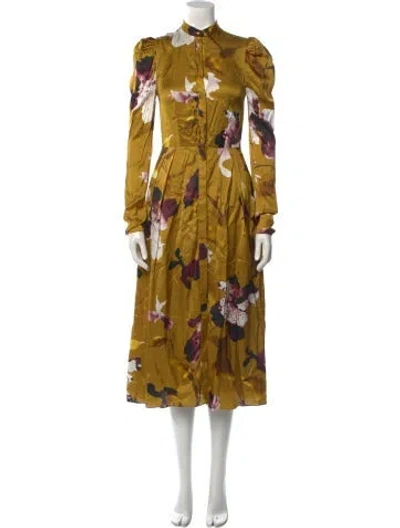 Pre-owned Erdem Floral Print Midi Length Dress In Yellow