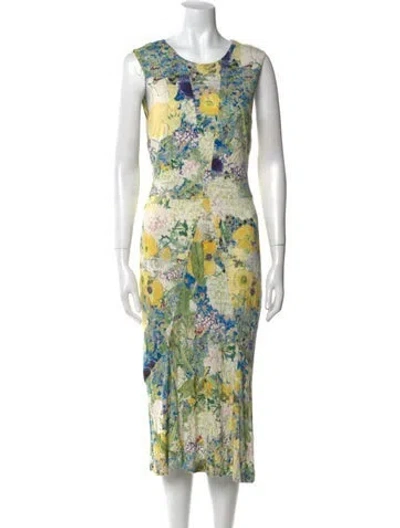 Pre-owned Erdem Floral Print Midi Length Dress In Yellow