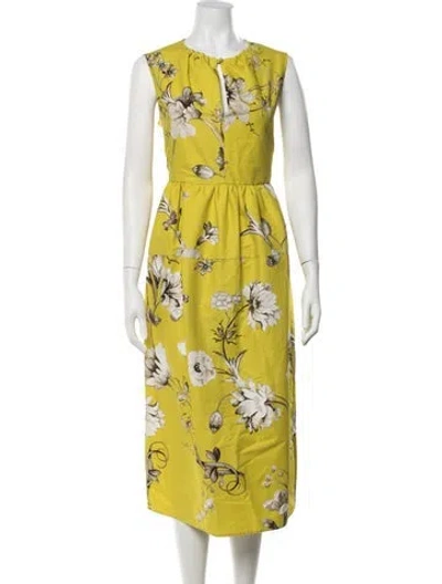 Pre-owned Erdem Floral Print Midi Length Dress In Yellow