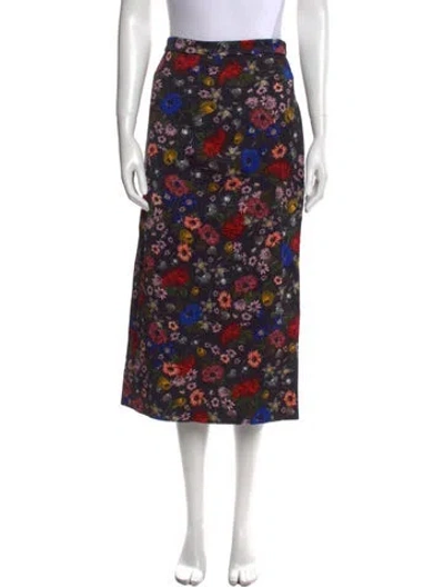 Pre-owned Erdem Floral Print Midi Length Skirt In Black