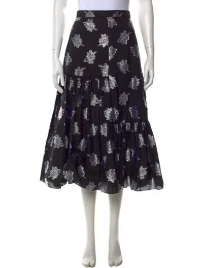 Pre-owned Erdem Floral Print Midi Length Skirt In Black