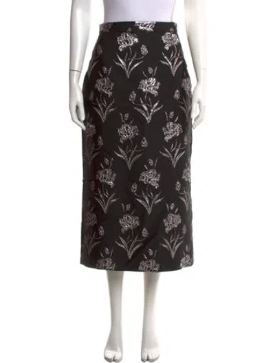 Pre-owned Erdem Floral Print Midi Length Skirt In Black