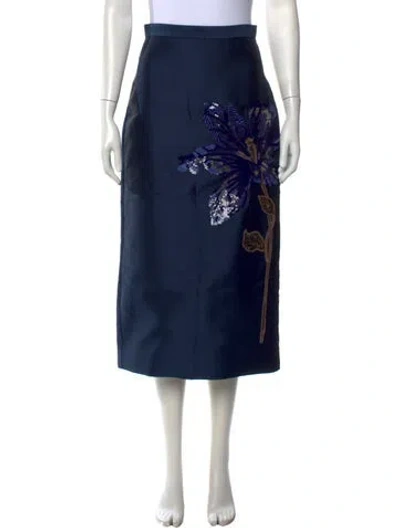 Pre-owned Erdem Floral Print Midi Length Skirt In Blue