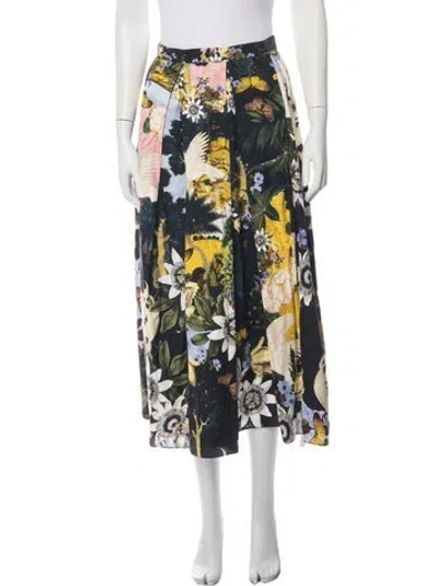 Pre-owned Erdem Floral Print Midi Length Skirt In Blue