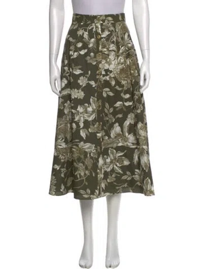 Pre-owned Erdem Floral Print Midi Length Skirt In Green