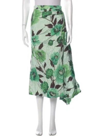 Pre-owned Erdem Floral Print Midi Length Skirt In Green