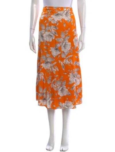 Pre-owned Erdem Floral Print Midi Length Skirt In Orange