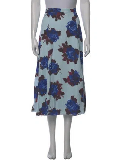 Pre-owned Erdem Floral Print Midi Length Skirt W/ Tags In Blue