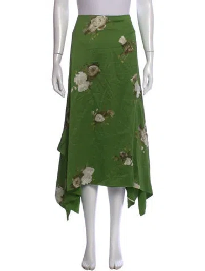 Pre-owned Erdem Floral Print Midi Length Skirt W/ Tags In Green