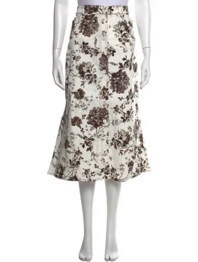 Pre-owned Erdem Floral Print Midi Length Skirt W/ Tags In White