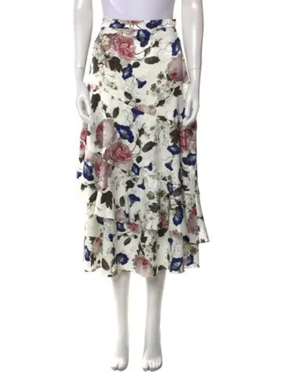 Pre-owned Erdem Floral Print Midi Length Skirt In White