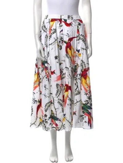 Pre-owned Erdem Floral Print Midi Length Skirt In White